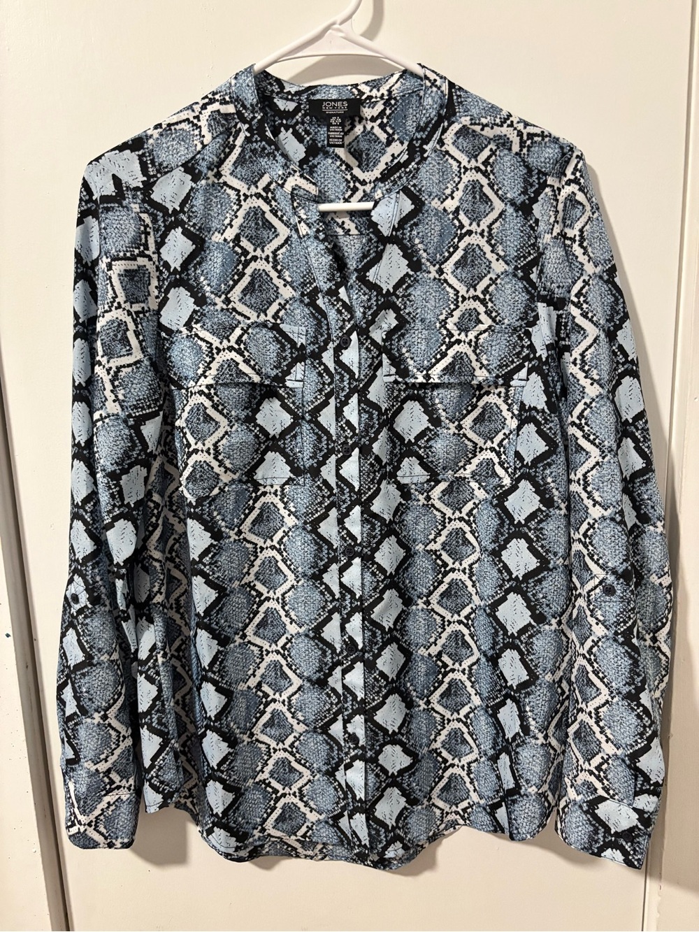 Marc New York Black and Light Blue Snake Print Button-Up Blouse